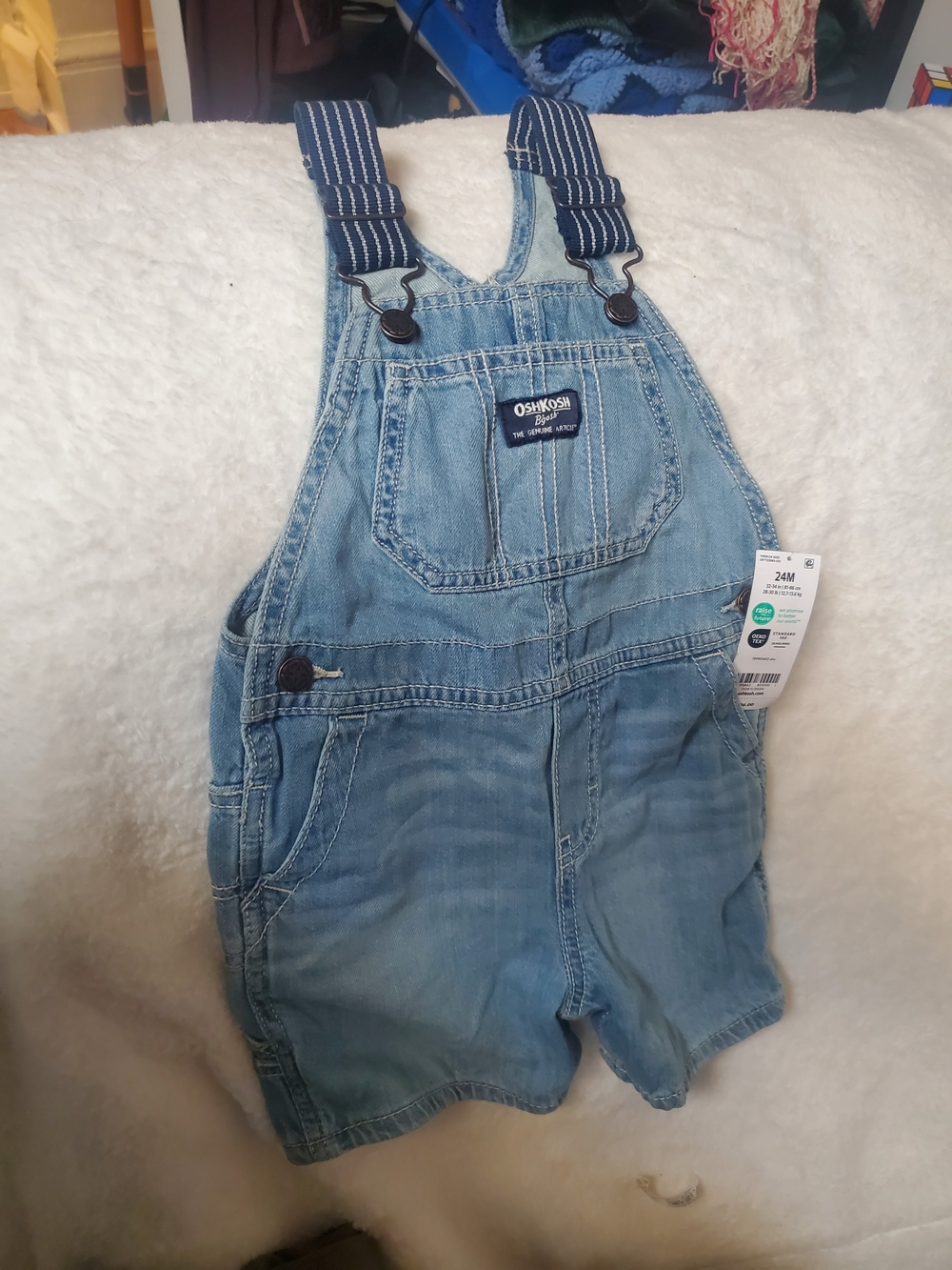 OshKosh B'gosh Light Blue Denim Kids One-Piece Short Overalls